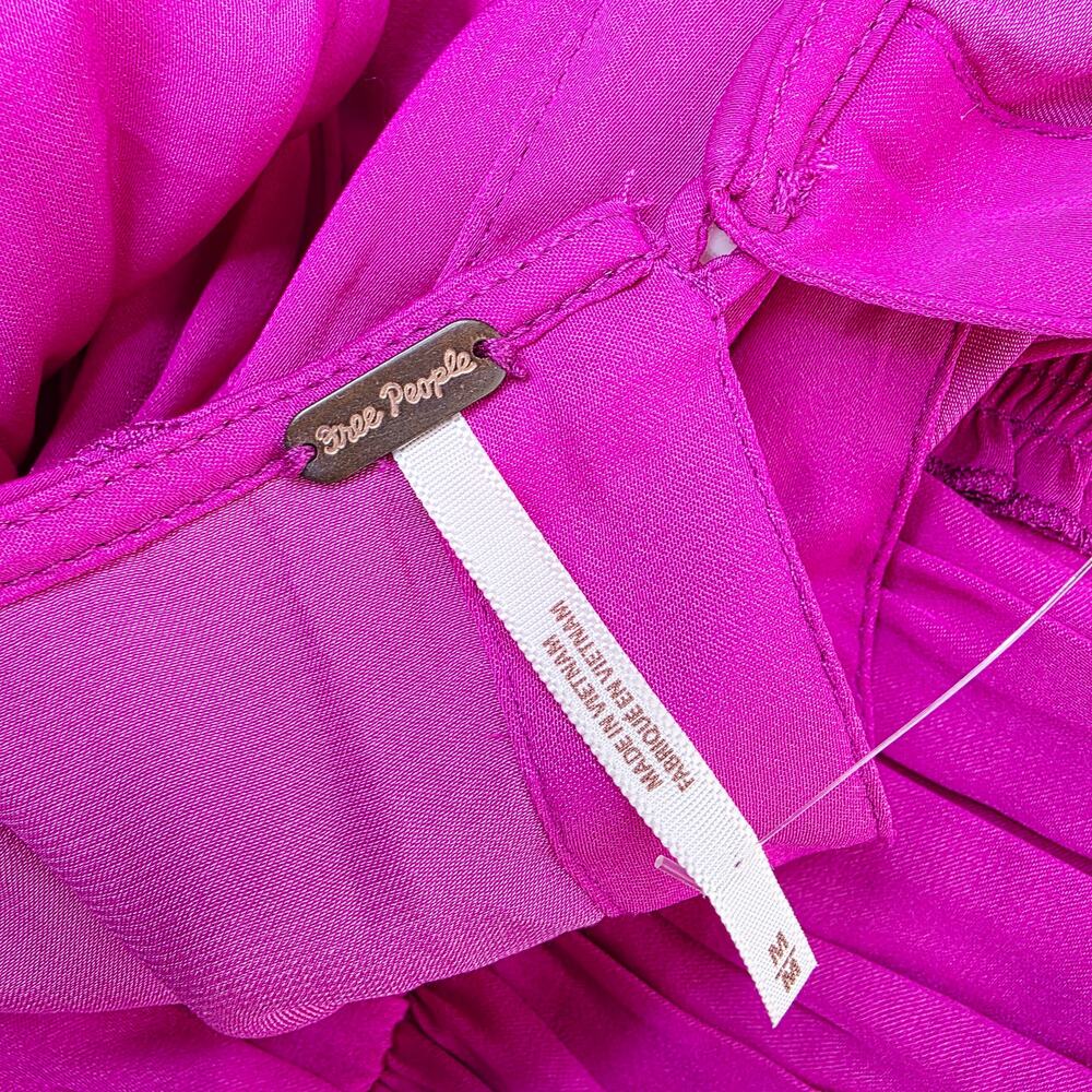 New Free People Crop Top Medium Satin Purple Ruched Tie Back Boho Y2K Festival - Picture 12 of 16